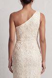 One Shoulder Mermaid Light Pink Sequins Long Mother Of the Bride Dress with Slit