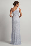 One Shoulder Mermaid Light Pink Sequins Long Mother Of the Bride Dress with Slit