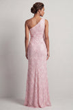 One Shoulder Mermaid Light Pink Sequins Long Mother Of the Bride Dress with Slit