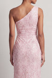 One Shoulder Mermaid Light Pink Sequins Long Mother Of the Bride Dress with Slit