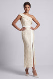 One Shoulder Mermaid Dusty Blue Long Sequin Mother Of the Bride Dress with Slit