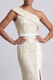 One Shoulder Mermaid Dusty Blue Long Sequin Mother Of the Bride Dress with Slit