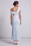 One Shoulder Mermaid Dusty Blue Long Sequin Mother Of the Bride Dress with Slit