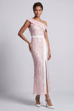 One Shoulder Mermaid Dusty Blue Long Sequin Mother Of the Bride Dress with Slit