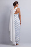 One Shoulder Sheath Light Blue Sequins Long Mother Of the Bride Dress with Side Cape
