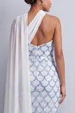 One Shoulder Sheath Light Blue Sequins Long Mother Of the Bride Dress with Side Cape