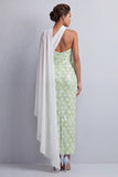 One Shoulder Sheath Light Blue Sequins Long Mother Of the Bride Dress with Side Cape