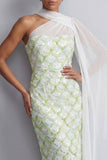 One Shoulder Sheath Light Blue Sequins Long Mother Of the Bride Dress with Side Cape