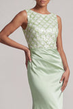 Light Green Mermaid Sequins Bateau Neck Long Mother Of the Bride Dress