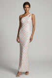 Mermaid One Shoulder Light Blue Long Mother Of the Bride Dress with Sequins