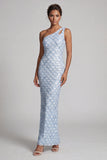 Mermaid One Shoulder Light Blue Long Mother Of the Bride Dress with Sequins