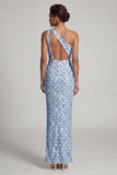 Mermaid One Shoulder Light Blue Long Mother Of the Bride Dress with Sequins
