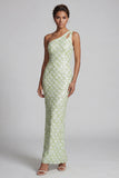 Mermaid One Shoulder Light Blue Long Mother Of the Bride Dress with Sequins