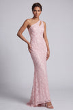 One Shoulder Champagne Mermaid Cut Out Long Mother Of the Bride Dress with Sequins
