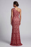 One Shoulder Champagne Mermaid Cut Out Long Mother Of the Bride Dress with Sequins