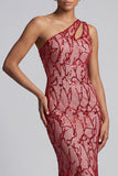 One Shoulder Champagne Mermaid Cut Out Long Mother Of the Bride Dress with Sequins