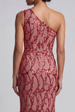 One Shoulder Champagne Mermaid Cut Out Long Mother Of the Bride Dress with Sequins