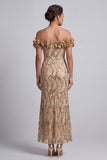 Pink Off the Shoulder Sequins Mermaid Long Mother Of the Bride Dress with 3D Flowers