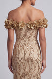 Pink Off the Shoulder Sequins Mermaid Long Mother Of the Bride Dress with 3D Flowers