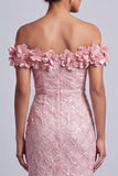 Pink Off the Shoulder Sequins Mermaid Long Mother Of the Bride Dress with 3D Flowers