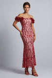 Pink Off the Shoulder Sequins Mermaid Long Mother Of the Bride Dress with 3D Flowers