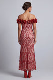Pink Off the Shoulder Sequins Mermaid Long Mother Of the Bride Dress with 3D Flowers
