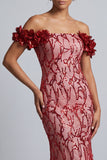 Pink Off the Shoulder Sequins Mermaid Long Mother Of the Bride Dress with 3D Flowers