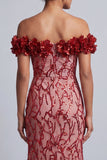 Pink Off the Shoulder Sequins Mermaid Long Mother Of the Bride Dress with 3D Flowers