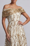 Off the ShouldeRedr A-Line Midi Mother Of the Bride Dress with Sequins