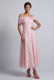 Off the ShouldeRedr A-Line Midi Mother Of the Bride Dress with Sequins