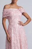 Off the ShouldeRedr A-Line Midi Mother Of the Bride Dress with Sequins