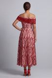 Off the ShouldeRedr A-Line Midi Mother Of the Bride Dress with Sequins