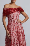 Off the ShouldeRedr A-Line Midi Mother Of the Bride Dress with Sequins