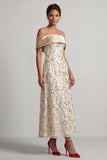 Red A-Line Off the Shoulder Long Mother Of the Bride Dress with Sequins
