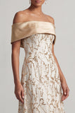 Red A-Line Off the Shoulder Long Mother Of the Bride Dress with Sequins