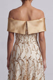 Red A-Line Off the Shoulder Long Mother Of the Bride Dress with Sequins