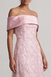 Red A-Line Off the Shoulder Long Mother Of the Bride Dress with Sequins
