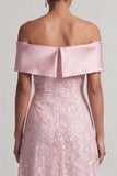 Red A-Line Off the Shoulder Long Mother Of the Bride Dress with Sequins