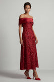 Red A-Line Off the Shoulder Long Mother Of the Bride Dress with Sequins