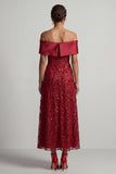 Red A-Line Off the Shoulder Long Mother Of the Bride Dress with Sequins