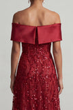 Red A-Line Off the Shoulder Long Mother Of the Bride Dress with Sequins