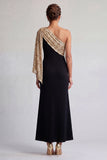 One Shoulder Mermaid Black and Champagne Long Mother Of the Bride Dress with Sequins