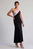 One Shoulder Mermaid Black and Champagne Long Mother Of the Bride Dress with Sequins
