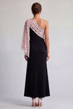 One Shoulder Mermaid Black and Champagne Long Mother Of the Bride Dress with Sequins