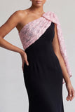 One Shoulder Mermaid Black and Champagne Long Mother Of the Bride Dress with Sequins