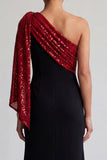 One Shoulder Mermaid Black and Champagne Long Mother Of the Bride Dress with Sequins