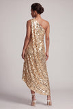 Sparkly Silver One Shoulder Mermaid Midi Asymmetrical Mother Of the Bride Dress with Sequins