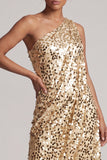 Sparkly Silver One Shoulder Mermaid Midi Asymmetrical Mother Of the Bride Dress with Sequins