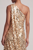 Sparkly Silver One Shoulder Mermaid Midi Asymmetrical Mother Of the Bride Dress with Sequins