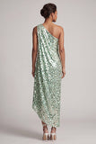 Sparkly Silver One Shoulder Mermaid Midi Asymmetrical Mother Of the Bride Dress with Sequins
